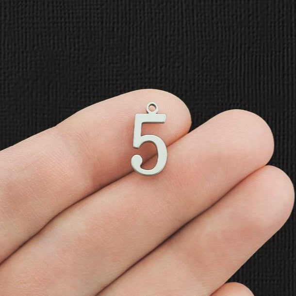 8 Number 5 Stainless Steel Charms - SSP285