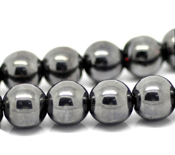 Perles rondes en hématite 10 mm - Gris métallisé - 1 rang 40 perles - BD128