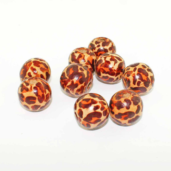 Round Wood Beads 15-20mm - Leopard Print - 20 Beads - BD556