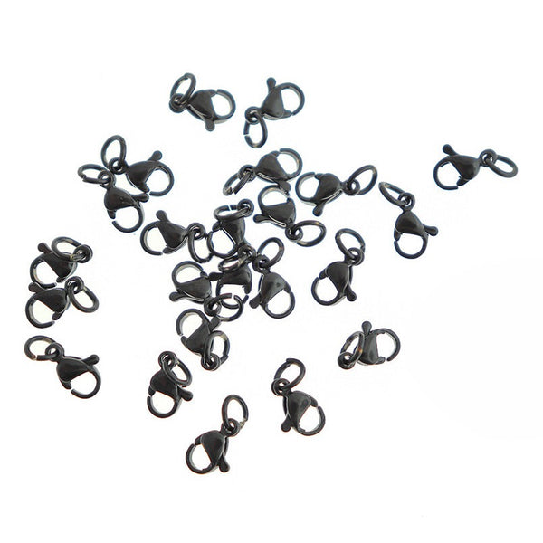 Black Stainless Steel Lobster Clasps 9mm x 5.5mm - 10 Clasps - FF302