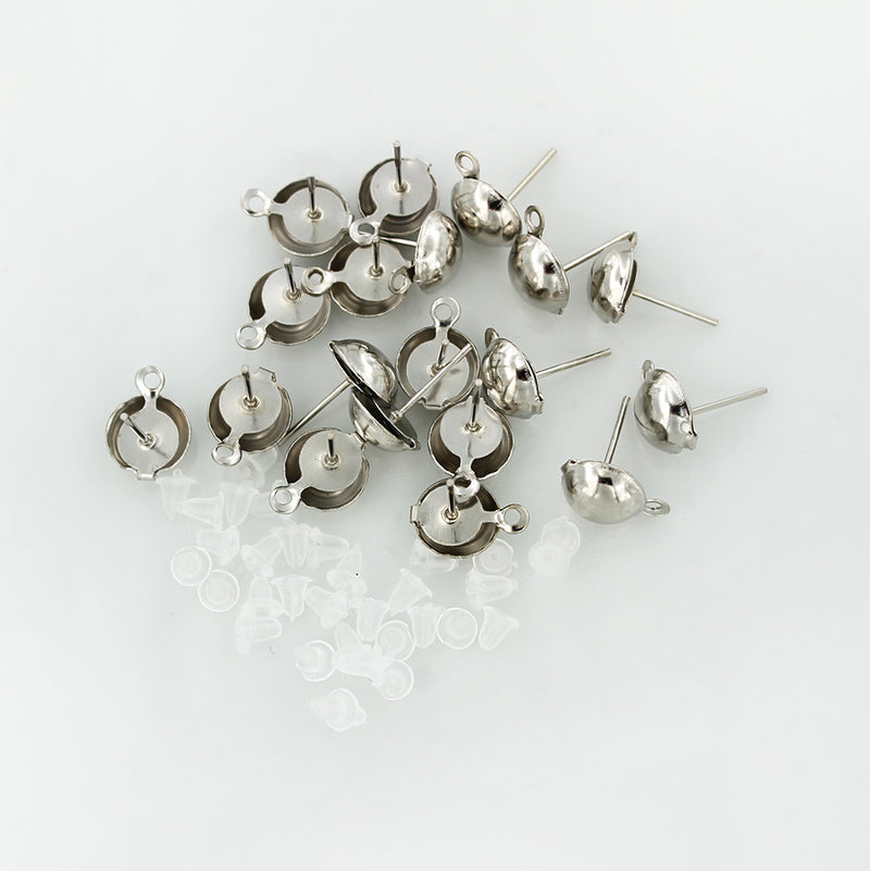 Silver Tone Earrings - Stud Bases - 12mm x 9mm - 20 Pieces 10 Pairs - FD595