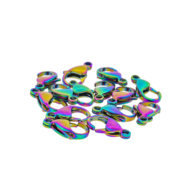 Rainbow Electroplated Stainless Steel Lobster Clasps 19mm x 11mm - 4 Clasps - FF255