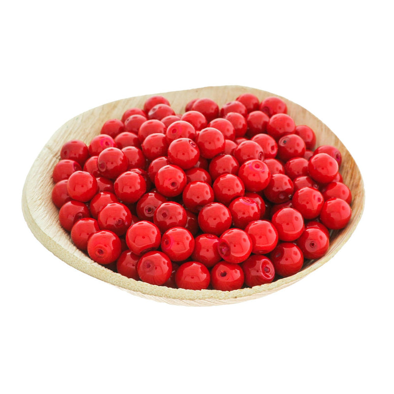 Round Glass Beads 8mm - Cherry Red - 1 Strand 105 Beads - BD2714