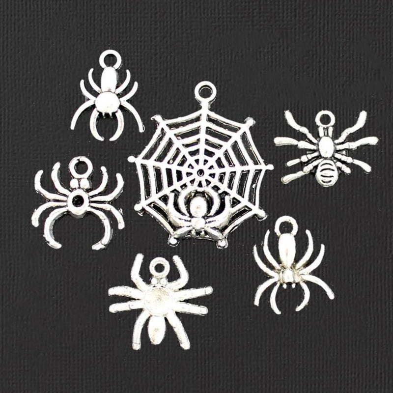 Spider Charm Collection Antique Silver Tone 6 Different Charms - COL051H