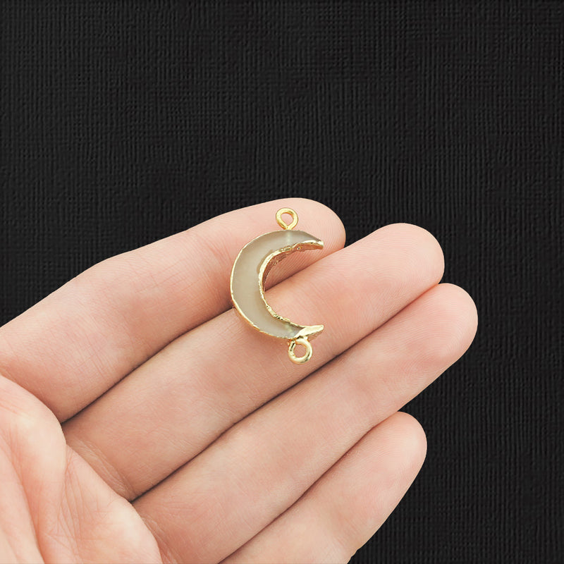 2 Linen Crescent Moon Connector Druzy Gold Tone Resin Charms - K443