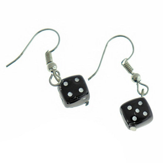 Boucles d'oreilles en dés noirs acryliques - Style de crochet français argenté - 2 pièces 1 paire - ER513