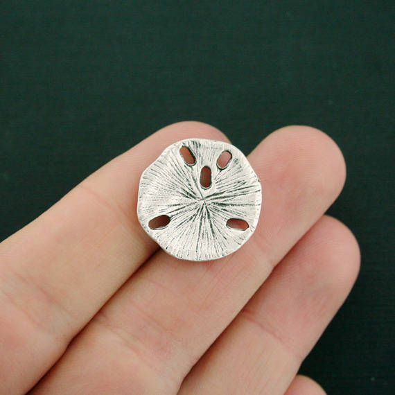 10 Sand Dollar Connector Antique Silver Tone Charms - SC7575