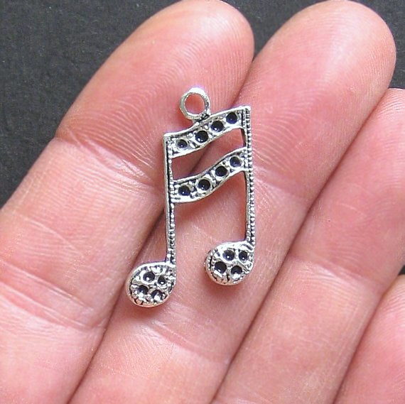 4 Music Notes Antique Silver Tone Charms - SC323