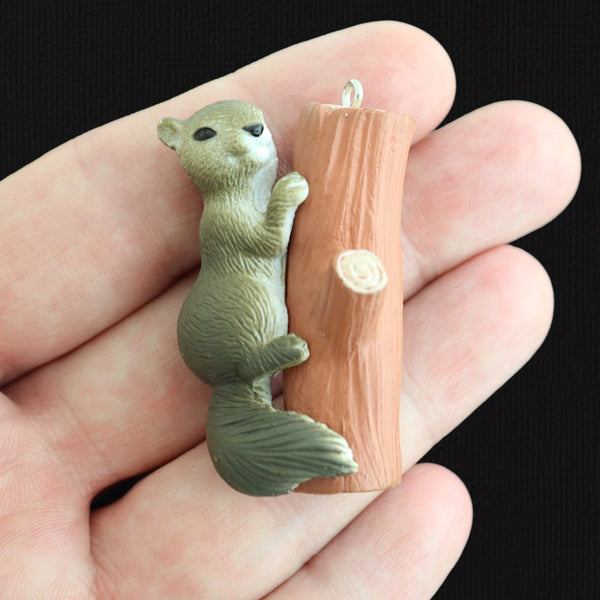 Squirrel On Tree Branch Resin Charm 3D - K647