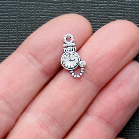 10 Pocket Watch Antique Silver Tone Charms - SC2046