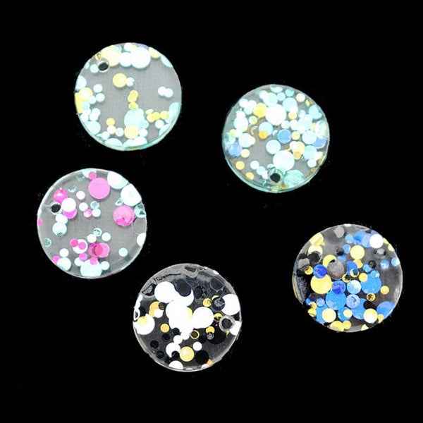 5 Round Confetti Glitter Acetate Resin Charms 2 Sided - K396