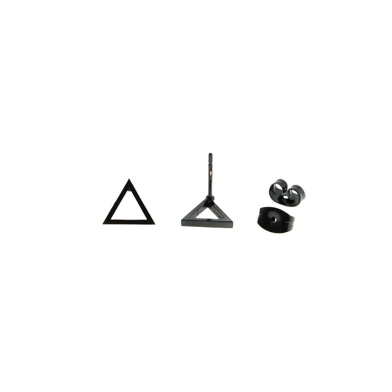 Gunmetal Black Stainless Steel Earrings - Triangle Studs - 8mm x 6mm - 2 Pieces 1 Pair - ER065