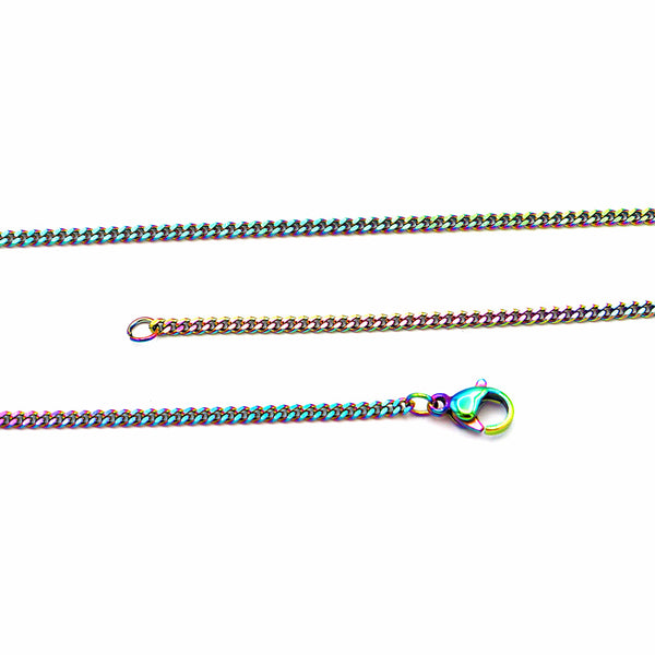 Collier chaîne gourmette en acier inoxydable plaqué arc-en-ciel 22"- 3mm - 1 collier - N174