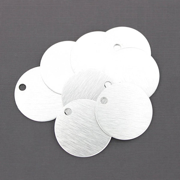 SALE Circle Stamping Blanks - Silver Brushed Aluminium - 1" - 5 Tags - MT238