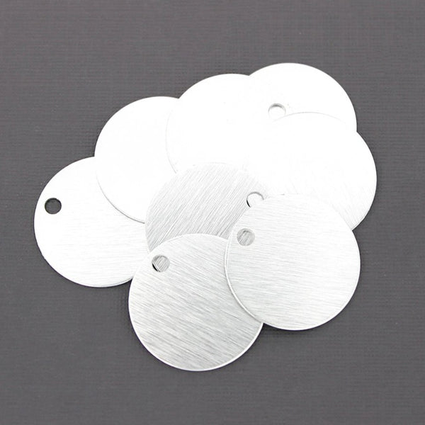 SALE Circle Stamping Blanks - Silver Brushed Aluminum - 1" - 5 Tags - MT238