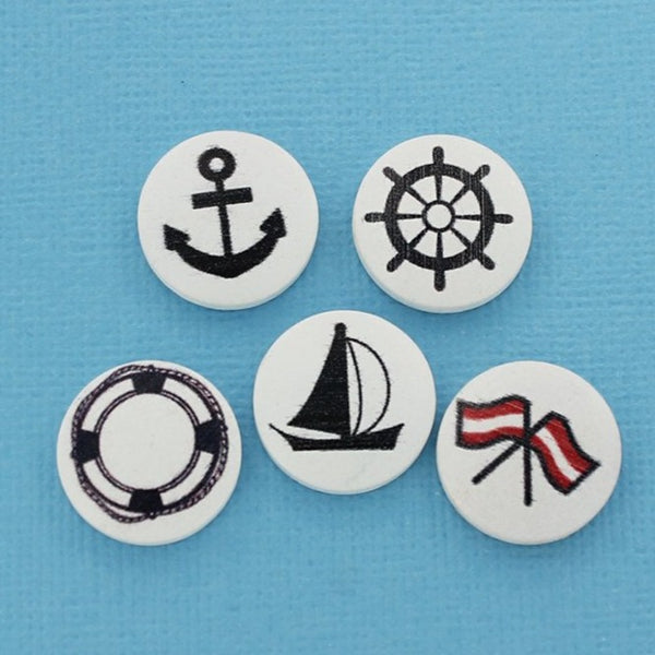 SALE 20 Assorted Wooden Nautical Cabochon Charms 17mm - Z067