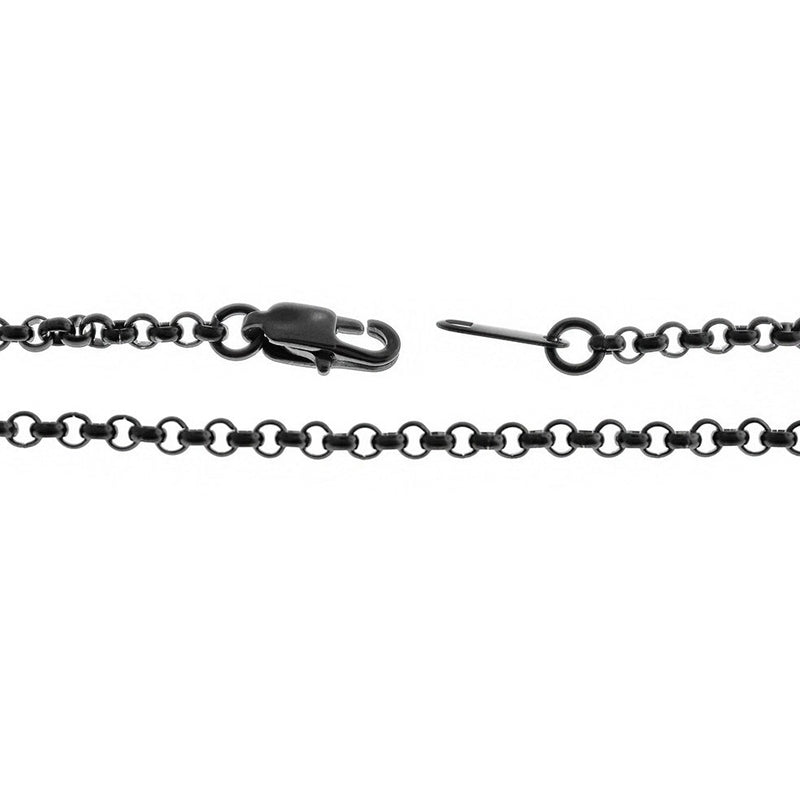 Black Stainless Steel Rolo Chain Bracelets 7" - 3mm - 5 Bracelets - N672