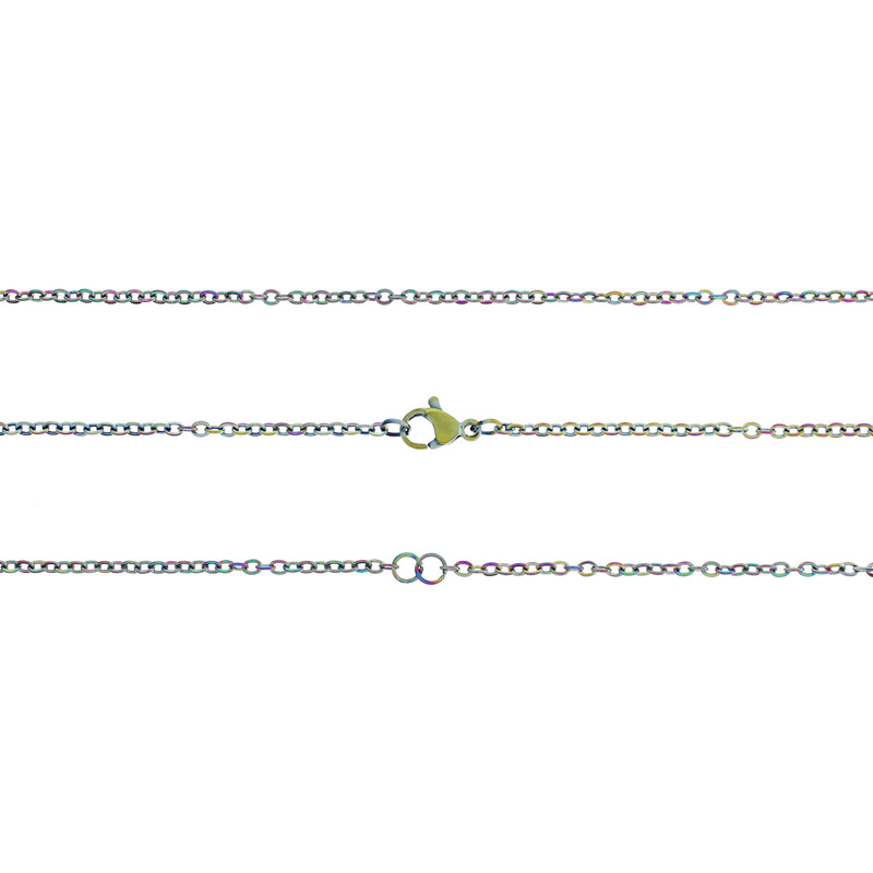 Rainbow Electroplated Stainless Steel Curb Connector Chain Necklaces 16"- 2mm - 5 Necklaces - N759