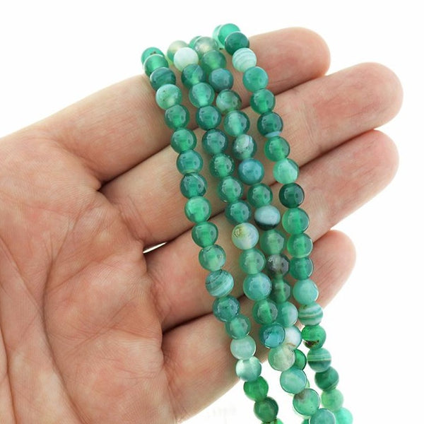 Perles rondes en agate naturelle 6 mm - Vert émeraude - 1 rang 63 perles - BD467
