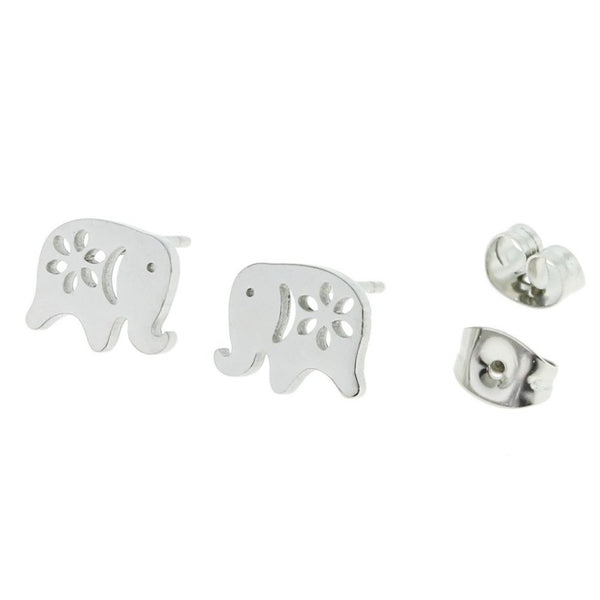 Boucles d'Oreilles Acier Inoxydable - Clous Éléphant - 9mm x 8mm - 2 Pièces 1 Paire - ER039