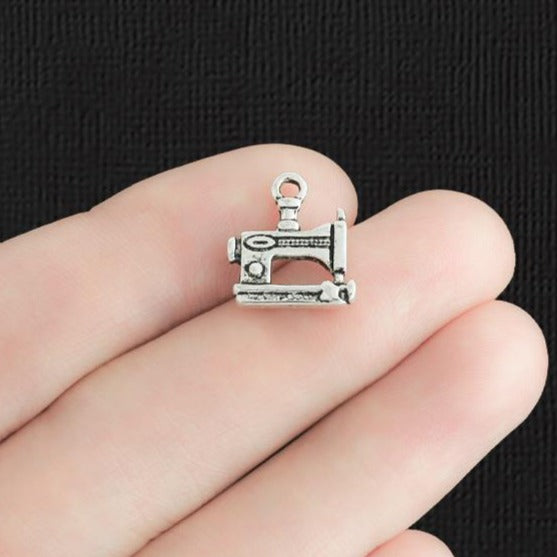 10 Sewing Machine Antique Silver Tone Charms 2 Sided - SC1015