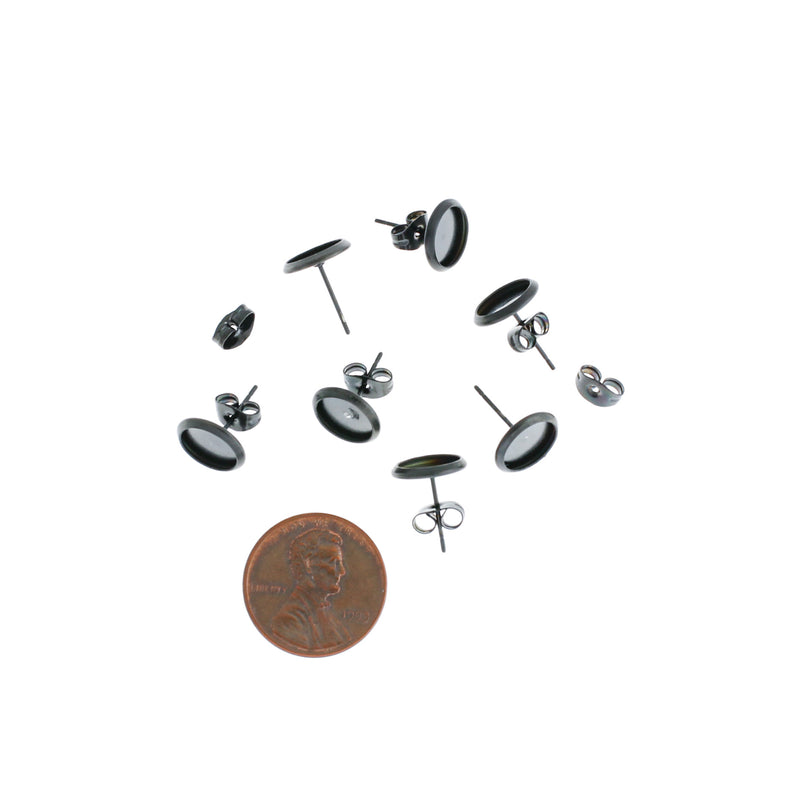 Gunmetal Black Stainless Steel Earrings - Stud Cabochon - 10mm - 2 Pieces 1 Pair - ER241