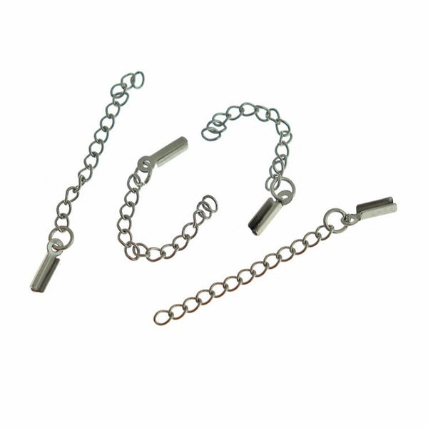 Stainless Steel Extender Chain With Cord Ends - 50mm x 3mm - 8 Pieces - FD242