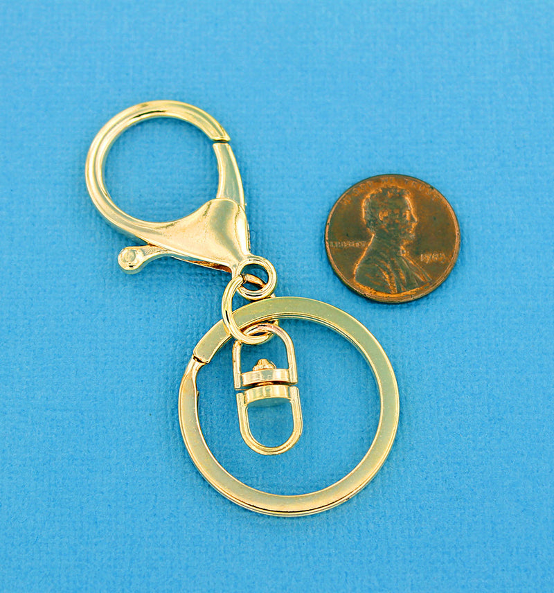 Gold Tone Key Rings With Swivel and Lobster Clasp - 68mm x 30mm - 4 Pieces - FD007