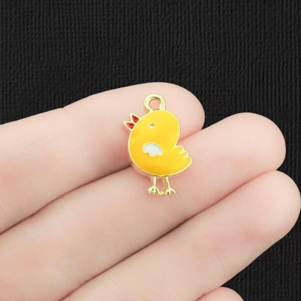 4 Chick Gold Tone Enamel Charms - E1243