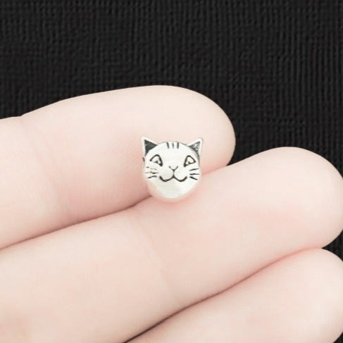Cat Spacer Beads 8mm x 5mm - Antique Silver Tone - 15 Beads - SC1845