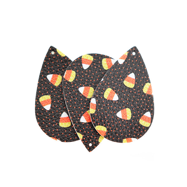 Imitation Leather Teardrop Pendants - Black Candy Corn - 4 Pieces - LP114