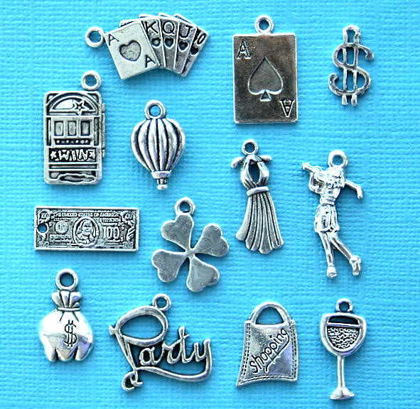 Las Vegas Charm Collection Antique Silver Tone 13 Different Charms - COL202