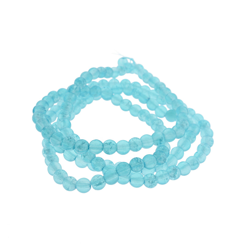 Round Glass Beads 6mm - Sky Blue Crackle - 1 Strand 145 Beads - BD2706