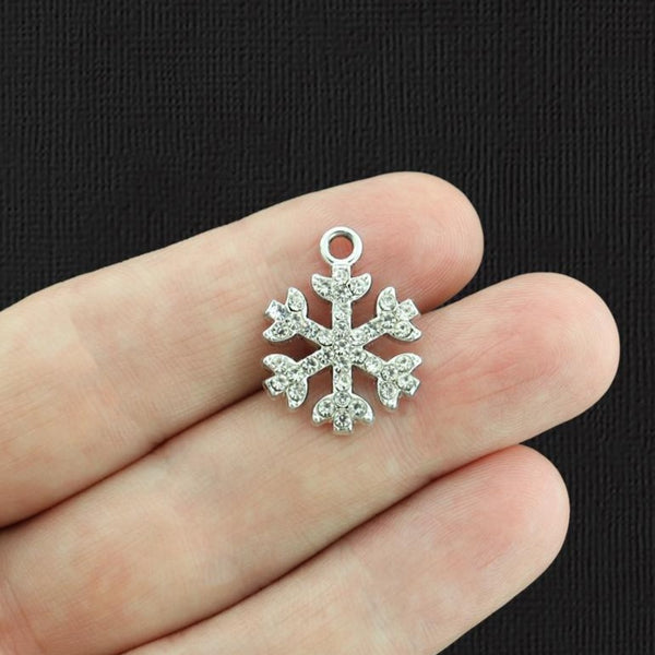 4 Snowflake Silver Tone Charms With Inset Rhinestones - XC026