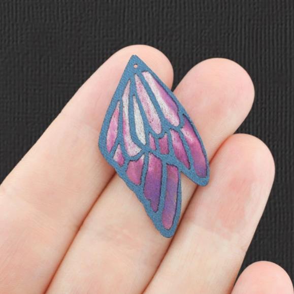 Imitation Leather Pendants - Purple Wings - 2 Pieces - Z1141