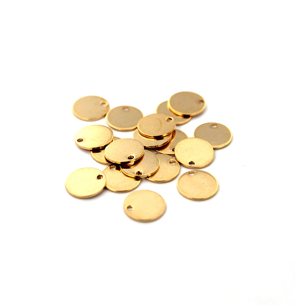 Ébauches d'estampage rondes - Acier inoxydable doré - 10 mm - 10 étiquettes - FD730