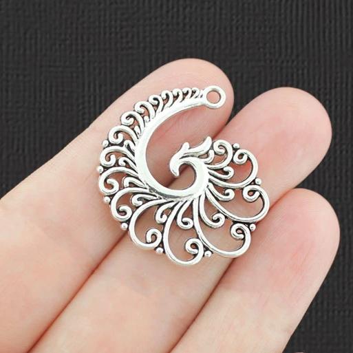 5 Filigree Spiral Silver Charms 2 Sided - SC8067