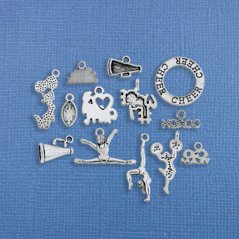 Deluxe Cheerleader Charm Collection Antique Silver Tone 13 Charms - COL243