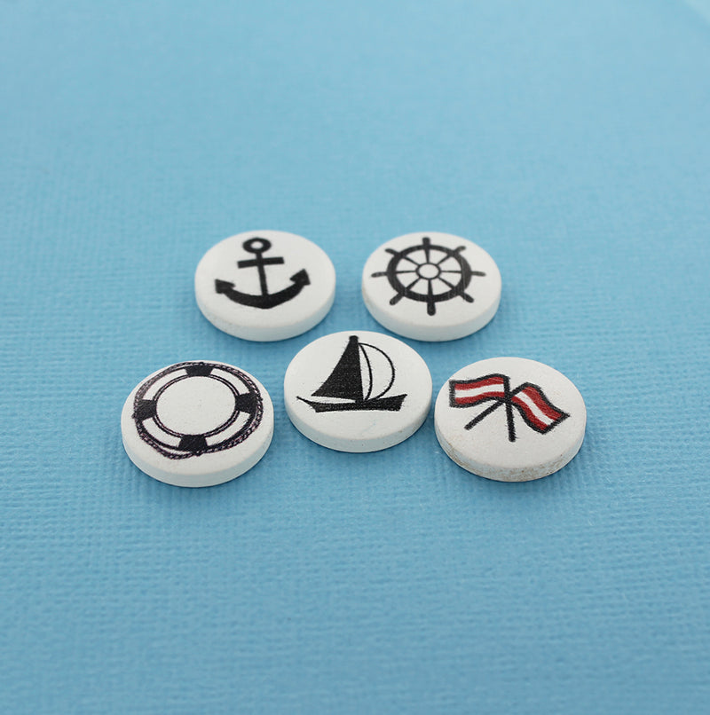 BULK 100 Assorted Wooden Nautical Charms 17mm - Z067