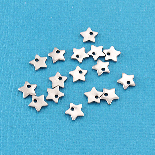 Silver Tone Star Chain Drops - 6mm x 6mm - 10 Pieces - MT216