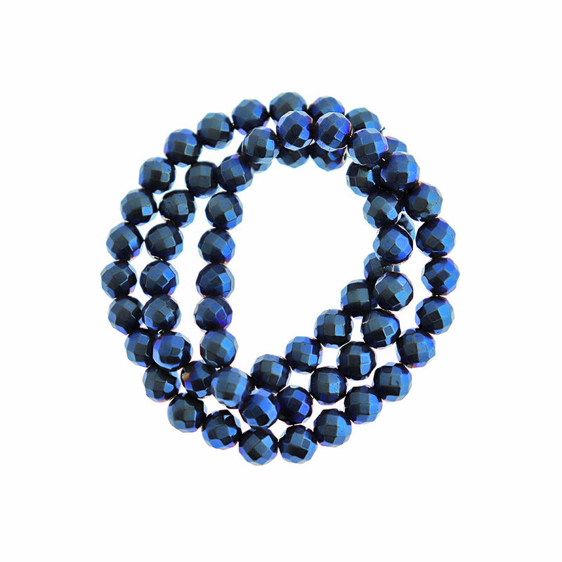 Perles Facettes Hématite 6mm - Bleu Marine - 50 Perles - BD438