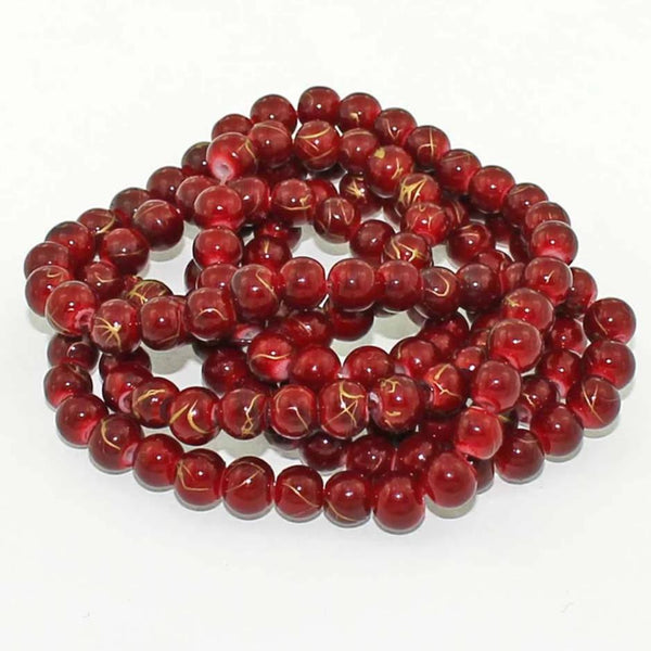 Perles de Verre Rondes 6mm - Rouge Canneberge Avec Or - 1 Rang 140 Perles - BD150