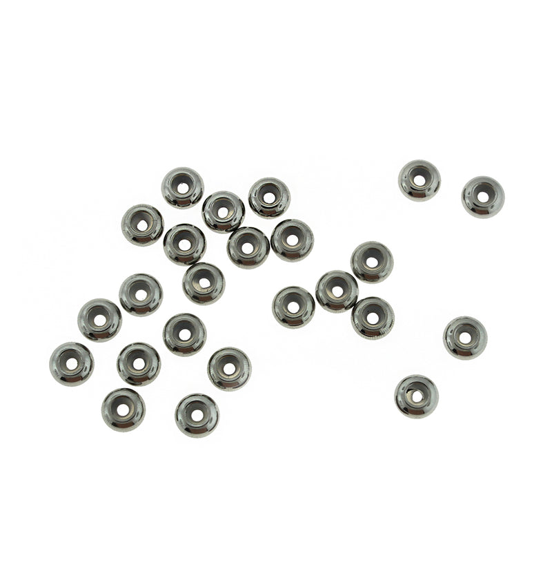 Perles rondes d'arrêt en caoutchouc en acier inoxydable 6 mm x 6 mm - ton argent - 4 perles - FD823