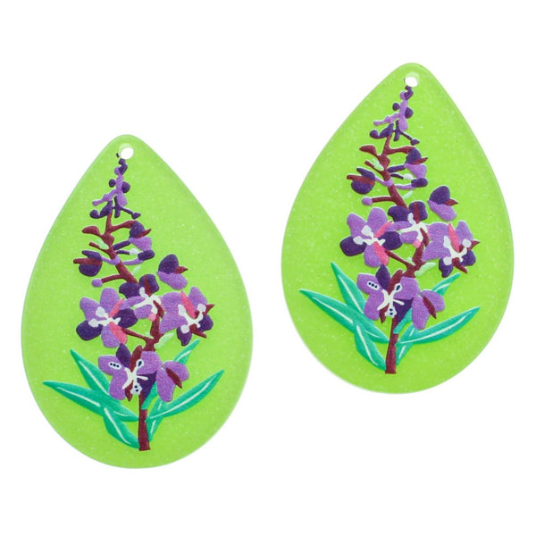 2 Painted Teardrop Flower Acrylic Charms - K471