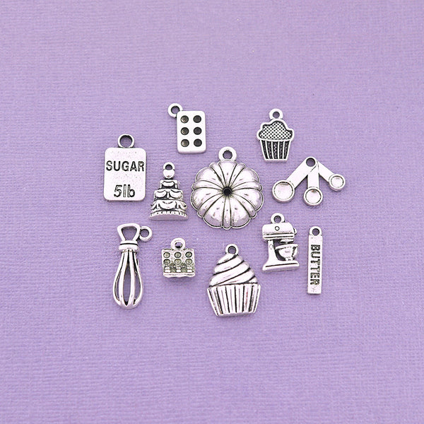 Baking Charm Collection Antique Silver Tone 11 Different Charms - COL074