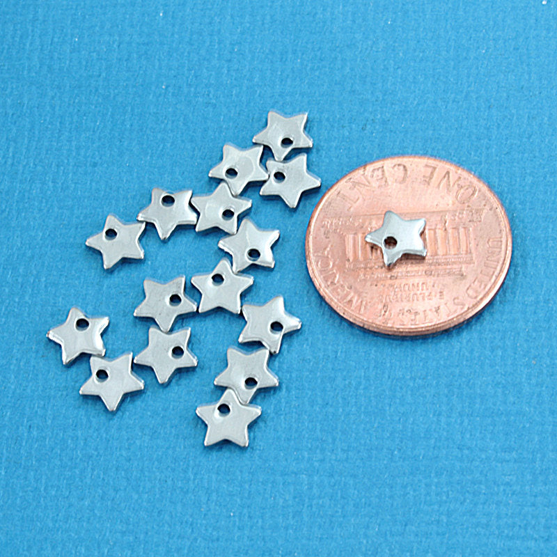 Silver Tone Star Chain Drops - 6mm x 6mm - 10 Pieces - MT216