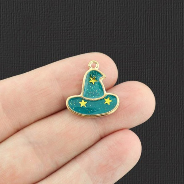 4 Wizard Hat Gold Tone Enamel Charms - E017