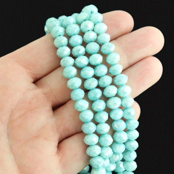 Faceted Glass Beads 8mm x 6mm - Electroplated Turquoise - 1 Strand 63 Beads - BD410