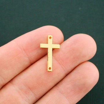 4 Cross Connector Gold Tone Charms 2 Sided - GC862