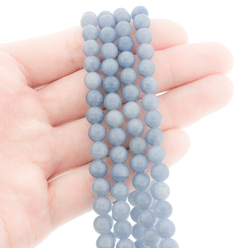 Perles rondes en jade naturel 6,5 mm - Bleu ciel - 1 rang 60 perles - BD984